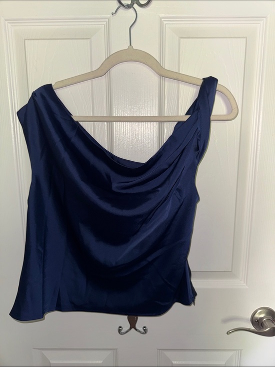 Wayf Tops - Wayf Navy Satin Cowl-Neck Top